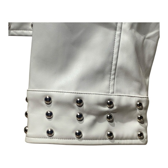 Glitzy Vegan White Leather Studded Women's Biker Jacket Sz 3XL - Picture 3 of 5